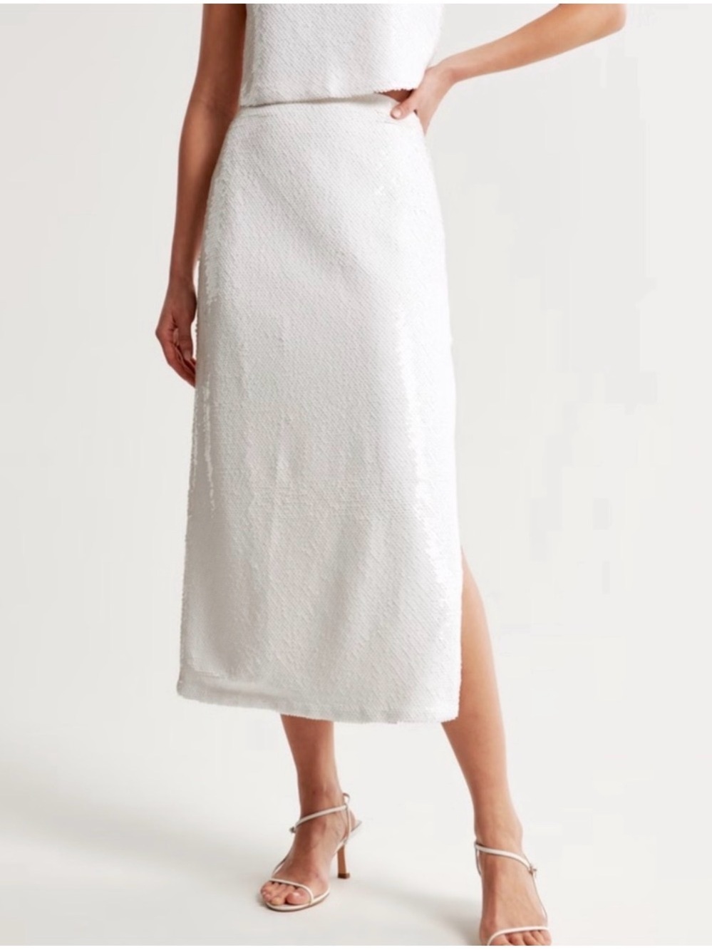 Abercrombie and Fitch White Sequin Midi Skirt